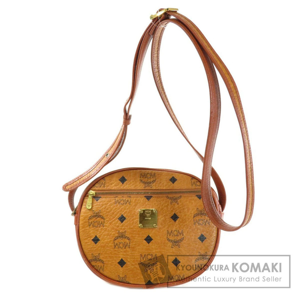 MCM Visetos Cognac brown oval shoulder bag prominent Brown